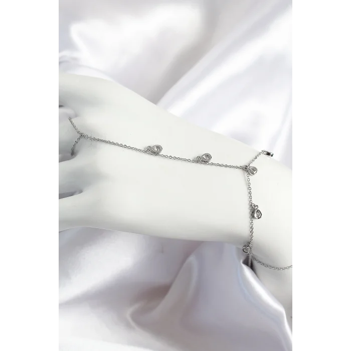 Pirinç Zirkon Taşlı Sallantılı Damla Model Gümüş Renk Kadın Şahmeran