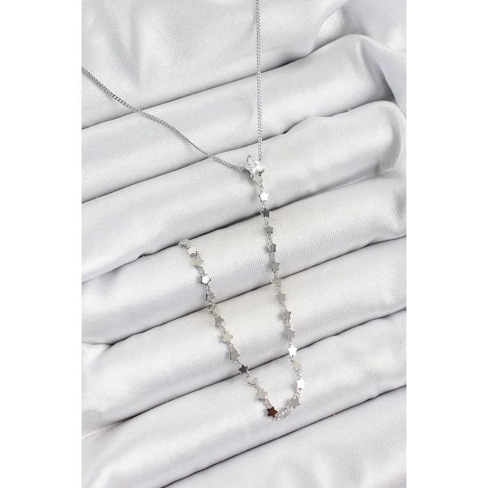 Pirinç Zirkon Taşlı Yıldız Figürlü Y Model Gümüş Renk Kadın Kolye