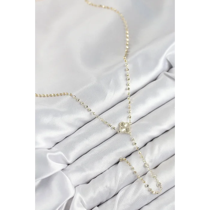 Pirinç Zirkon Taşlı Yonca Model Gold Renk Kadın Y Kolye