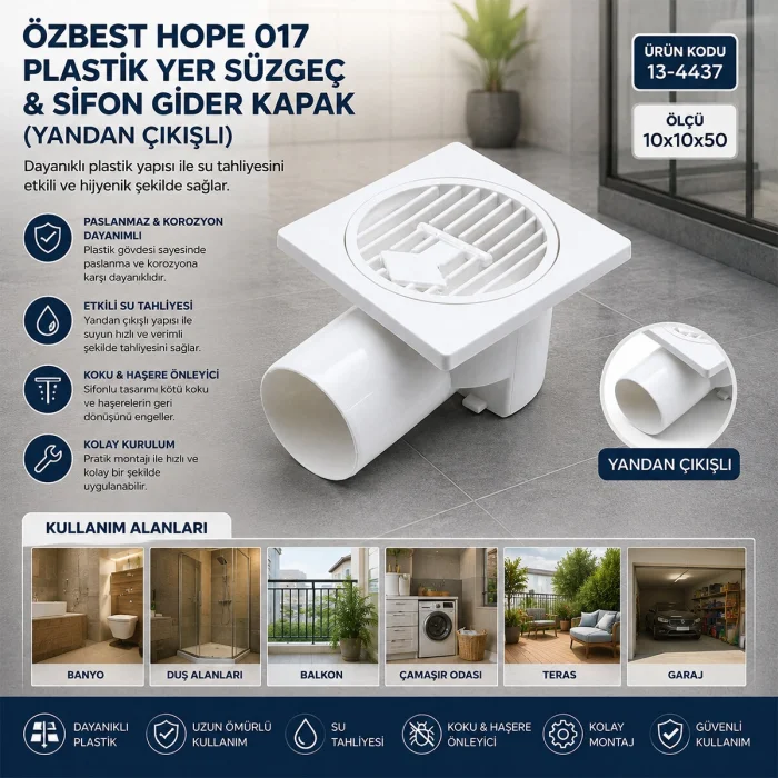 PLASTİK YER SÜZGEÇ - SİFON GİDER KAPAK YANDAN 10X10X50 (5047)