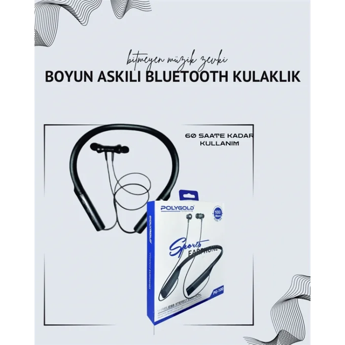 Polygold PG-100 Boyun Askılı Kablosuz Kulaklık – 200 Saat Bekleme Süresi, Stereo Ses, Mikrofonlu