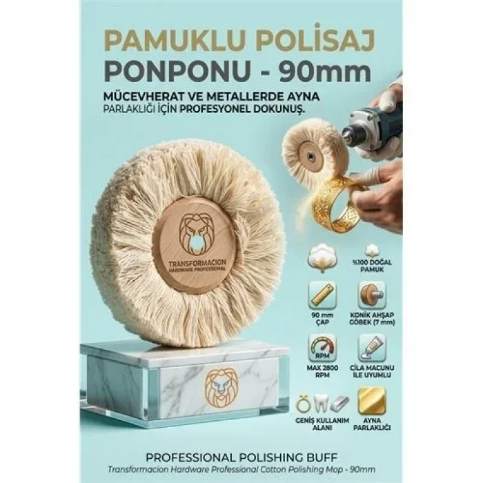 Ponpon aj Fırçası | 90mm Pamuk Ponpon | Ahşap Göbekli Ayna Parlaklığı 723184