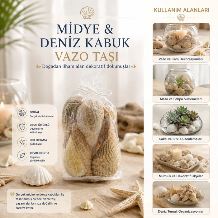 POŞETLİ RENKLİ MİX MİDYE - DENİZ KABUK VAZO TAŞI (5047)