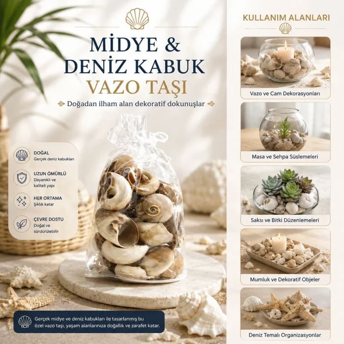 POŞETLİ RENKLİ MİX MİDYE - DENİZ KABUK VAZO TAŞI (5047)