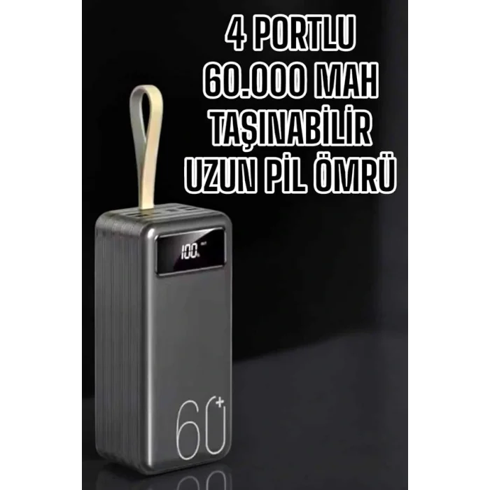 Powerbank 60.000 Mah Hızlı Şarj 4 Çıkışlı Uzun Şarj Süreli Dijital Göstergeli