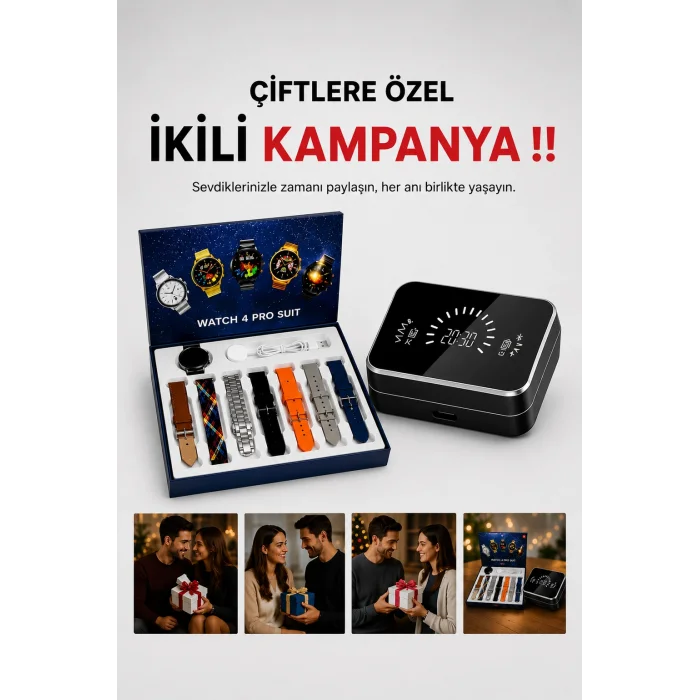 Powerbank Aynalı Bluetooth Kulaklık Ve Akıllı Saat Seti ANC Özelliği Dokunamatik