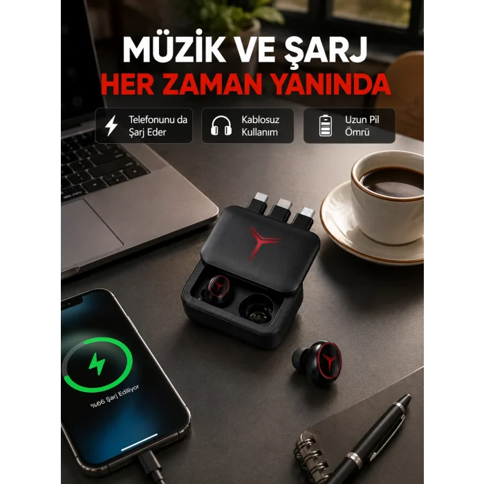 Powerbank Özellikli Bluetooth Kablosuz Kulaklık – Dokunmatik Kontrol, Uzun Pil Ömrü, Ergonomik Tasarım