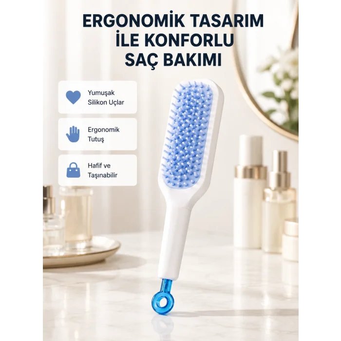 Pratik Mekanizmalı Saç Tarağı – Kendi Kendini Temizler, Taşınabilir