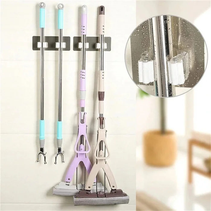 Pratik Organizer 4'lü Yapışkanlı Fırça Paspas Mop Fırça Sabitleyici Ergonomik Alet Aparatı (5047)