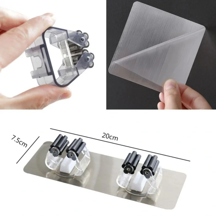 Pratik Organizer 4'lü Yapışkanlı Fırça Paspas Mop Fırça Sabitleyici Ergonomik Alet Aparatı (5047)