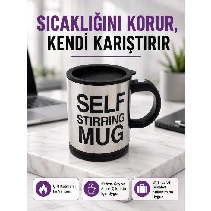 Pratik ve Dayanıklı Termos Kupa | Tek Tuşla Otomatik Karıştırma