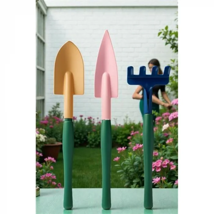 Premium 3’lü Hobi Bahçe Seti – Renkli Metal El Küreği ve Tırmık Takımı – Garden Pro Edition