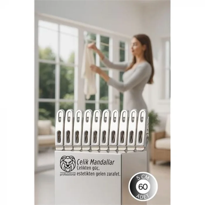 Premium Çelik Mandal Seti - 60lı Elite Seri, Endüstriyel Mukavemetli Çamaşır Mandalı