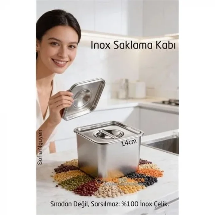Premium Inox Saklama Kabı - Hava Sızdırmaz Mutfak Düzenleyici 14x11 Cm 304 Paslanmaz Çelik