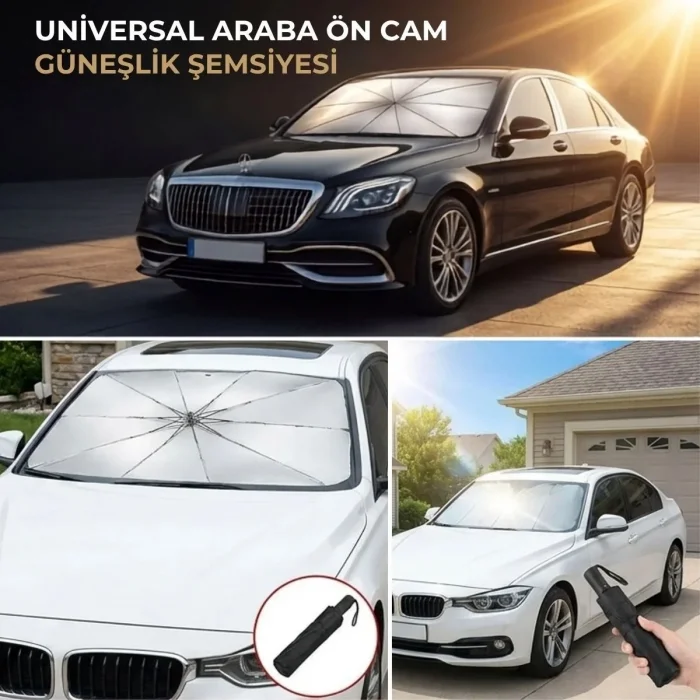 Premium Katlanabilir Araç Ön Cam Güneşliği – Şemsiye Tipi Oto Güneşlik, UV Korumalı Isı Yalıtımlı Ön Cam Gölgelik