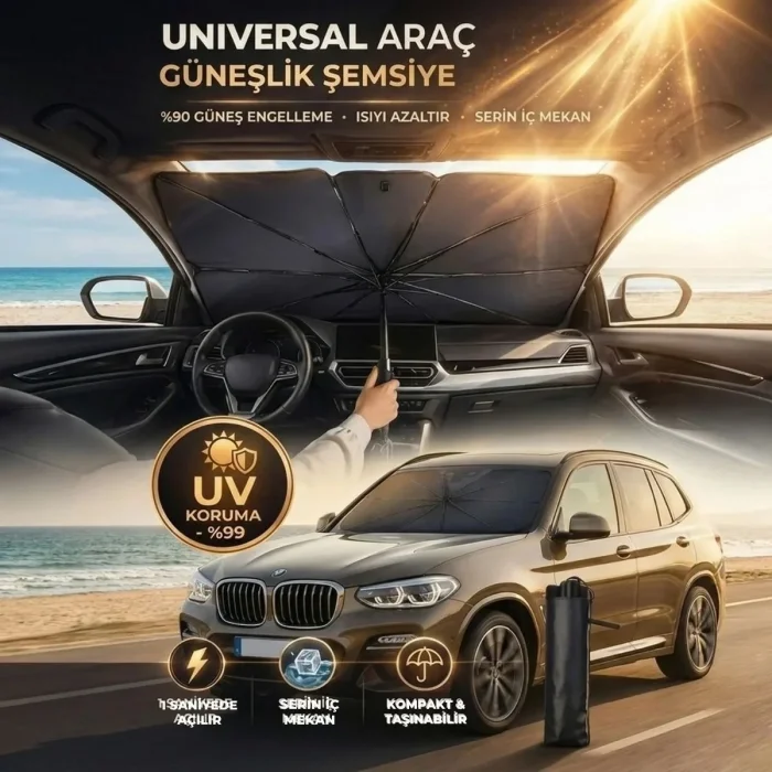 Premium Katlanabilir Araç Ön Cam Güneşliği – Şemsiye Tipi Oto Güneşlik, UV Korumalı Isı Yalıtımlı Ön Cam Gölgelik