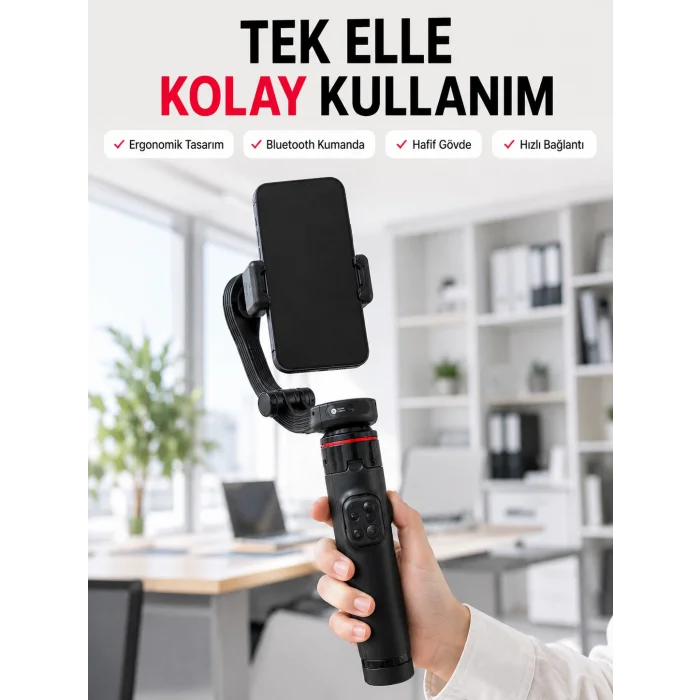 Profesyonel AI Gimbal Selfie Stick Yüz Takipli Telefon Sabitleyici Bluetooth Kumandalı Katlanabilir Tripod