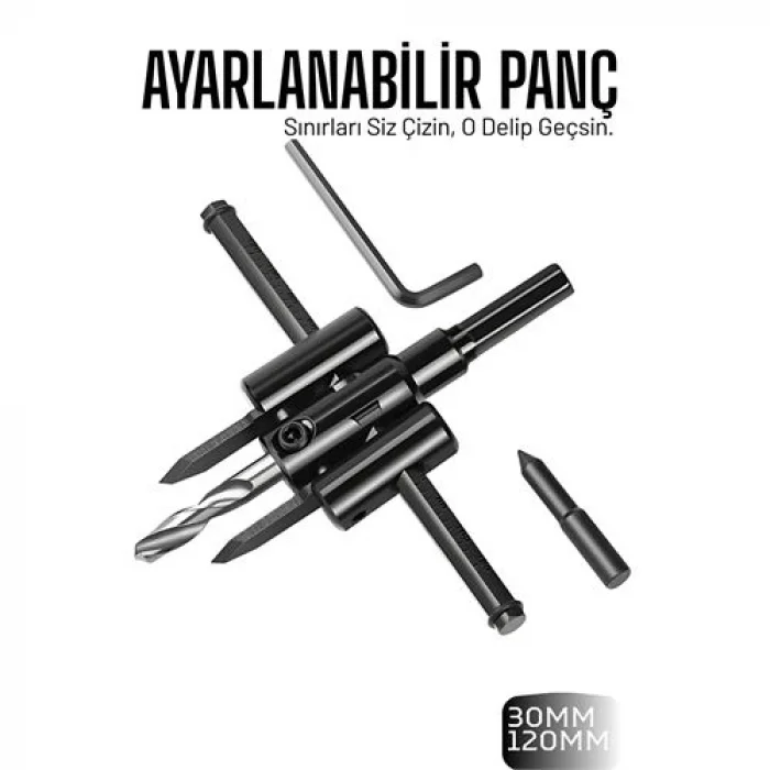 Profesyonel Ayarlı Daire Kesici Panç Seti (30-120mm) - Tungsten Çelik Uçlu Hassas Delme Seti