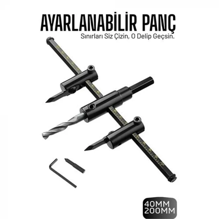 Profesyonel Ayarlı Daire Kesici Panç Seti (40-200mm) - Tungsten Çelik Uçlu Hassas Delme Seti