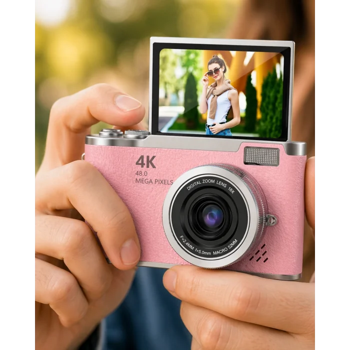 Profesyonel Çekim İçin 48 MP Kamera 18x Zoom Flip Ekran Dijital Kamera