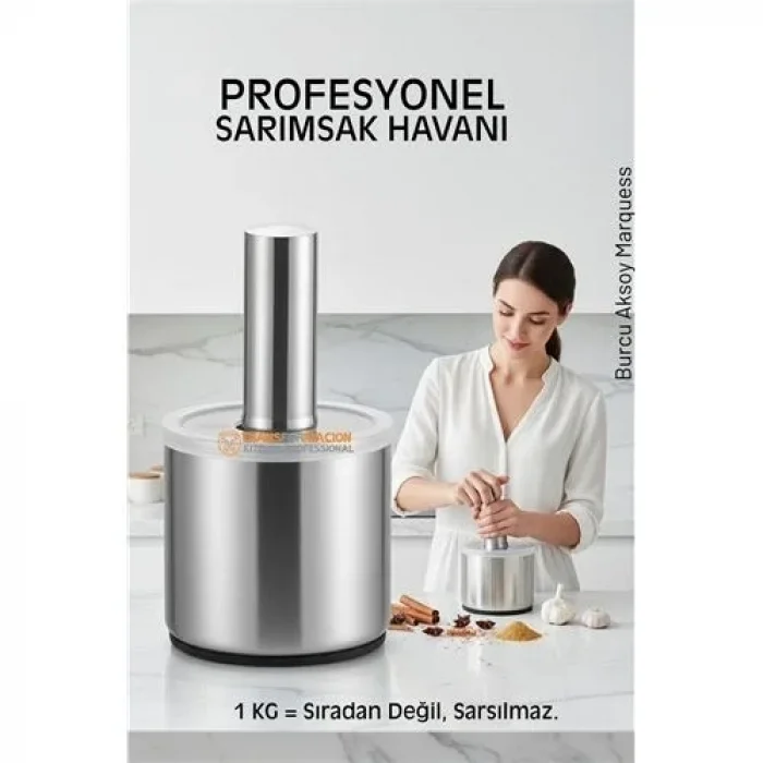 Profesyonel Ezici Sarımsak Havanı Seti -  Mutfak Tipi Baharat Havanı  304 Paslanmaz Çelik