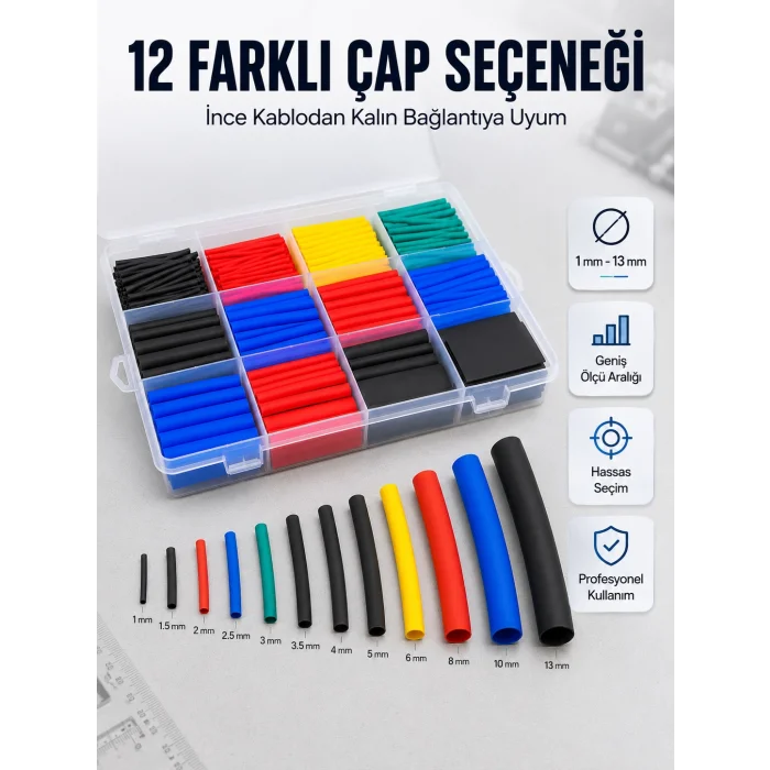 Profesyonel Isıyla Daralan Makaron Kutusu 560 Parça Renkli Kablo Koruma ve İzolasyon Seti