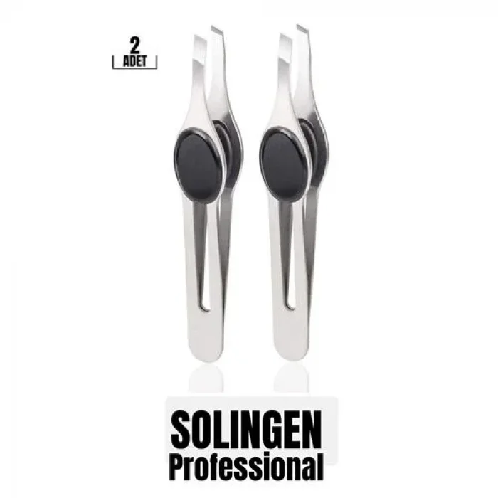 Profesyonel Kaş Cımbızı 2li Set  Çelik Düz Uçlu Tüy Alma Cımbızı Solingen Professional 718965