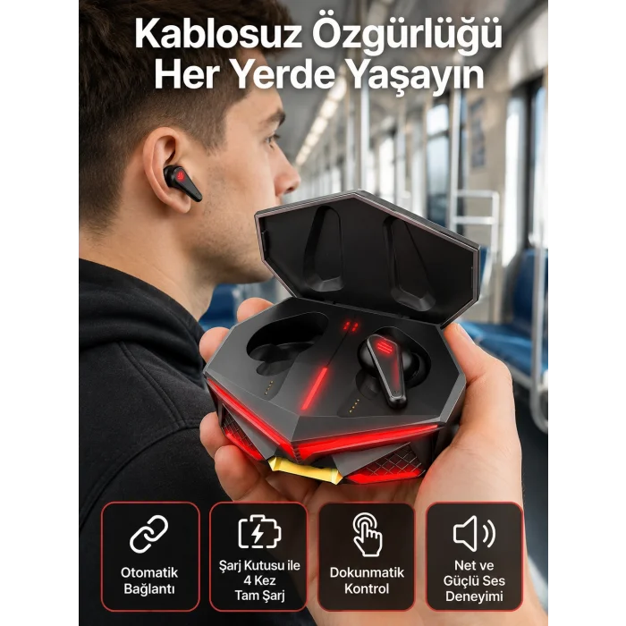 Profesyonel TWS Işıklı Kablosuz Bluetooth Kulaklık Oyuncu Kulaklığı