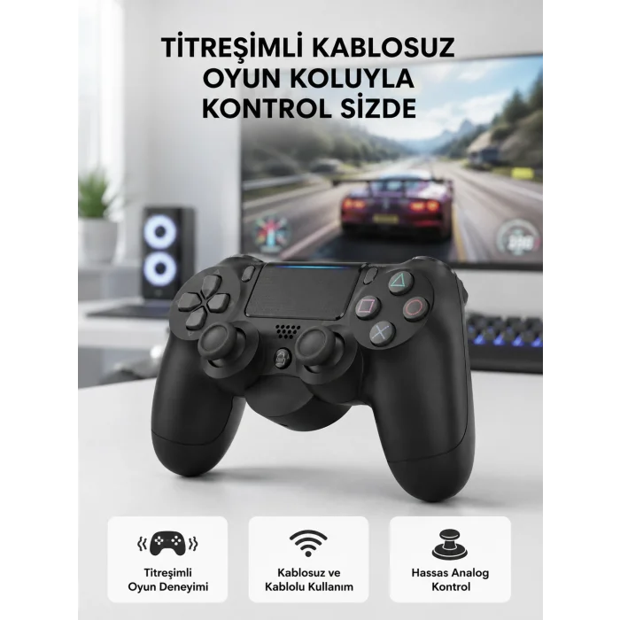 PS4 Kablosuz Oyun Kolu V2 – Bluetooth Bağlantılı, Titreşimli, PC ve Mobil Uyumlu