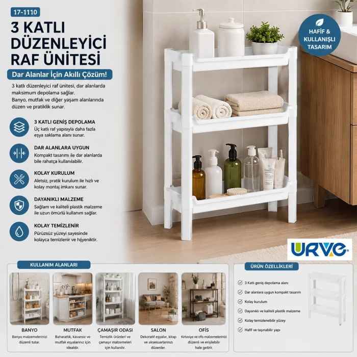 RAFTY 3 KATLI SEPET ORGANİZER DÜZENLEYİCİ RAF ÜNİTESİ 465X145X500MM (5047)