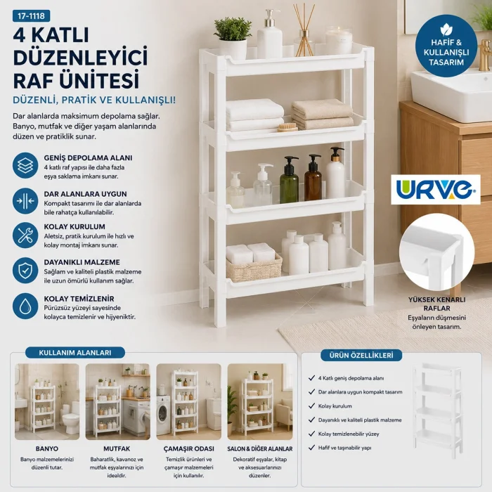 RAFTY 4 KATLI SEPET ORGANİZER DÜZENLEYİCİ RAF ÜNİTESİ 465X145X690MM (5047)