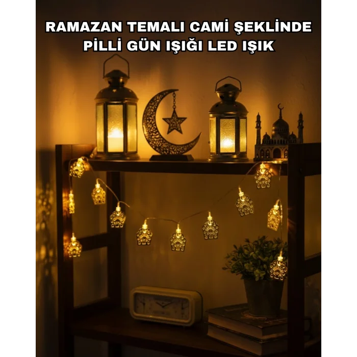 Ramazan ve Bayram Dekoratif LED Işık Cami Figürlü Sıcak Sarı Aydınlatma