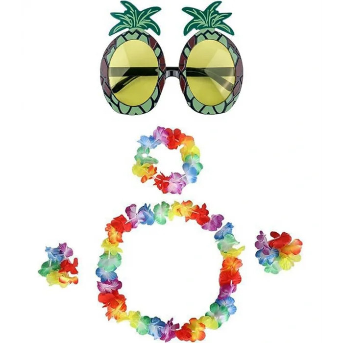 Renkli Ananas Gözlük, Taç, Kolye ve Bileklik Seti (5047)