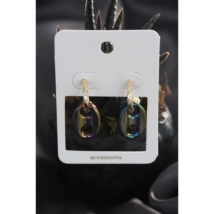 Renkli Hematit Taşlı Küpe Seti