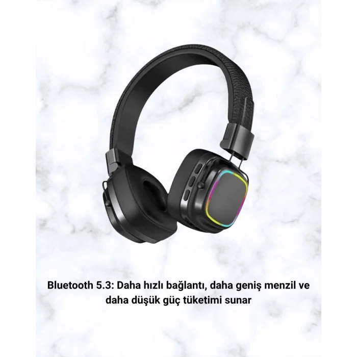 Renkli Işık Efektli Bluetooth 5.3 Müzik Kulaklığı Yeni Nesil