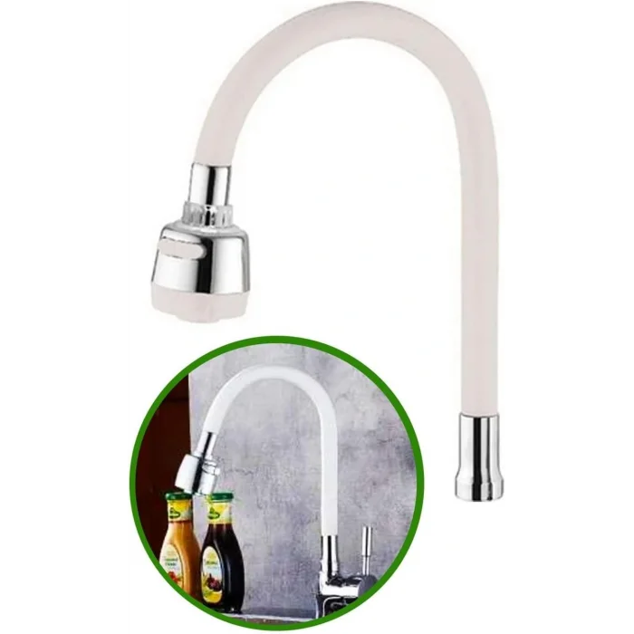 Renkli Silikonlu Oynar Başlıklı 2 Fonksiyonlu Spiral Musluk Başlığı - Beyaz (5047)