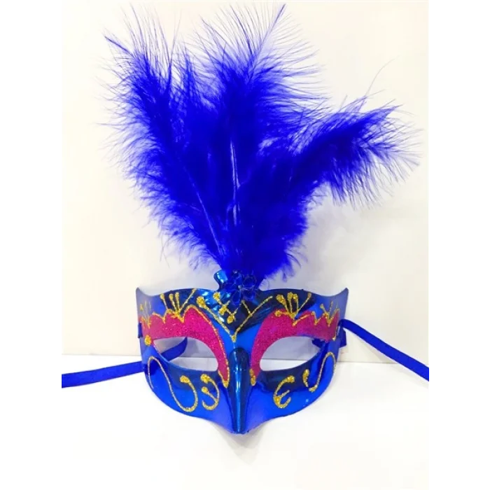 Renkli Tüylü Venedik Parti Maskesi Karışık Renk 12 Adet (5047)