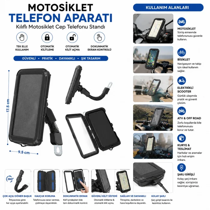 RESİSTANT BİKE MOTORSİKLET TELEFON TUTUCU 5.5 İNÇ - 6.2 İNÇ (5047)