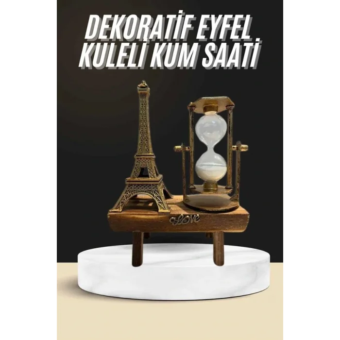 Retro Eyfel Kulesi Ve Kum Saati Dekoratif Ahşap Görünümlü Masa Biblosu