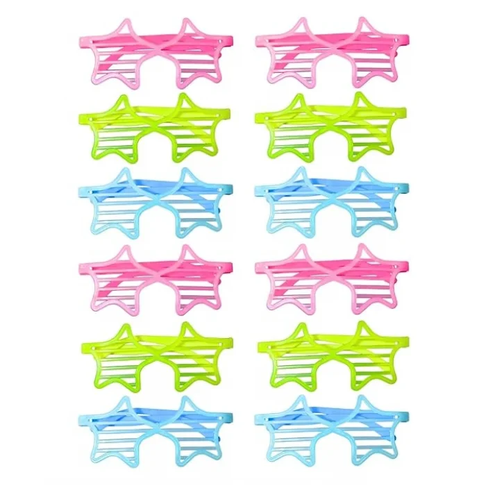 Retro Neon Fosforlu Yıldız Panjur Gözlük 12 Adet – 80’ler 90’lar Parti Stili (5047)
