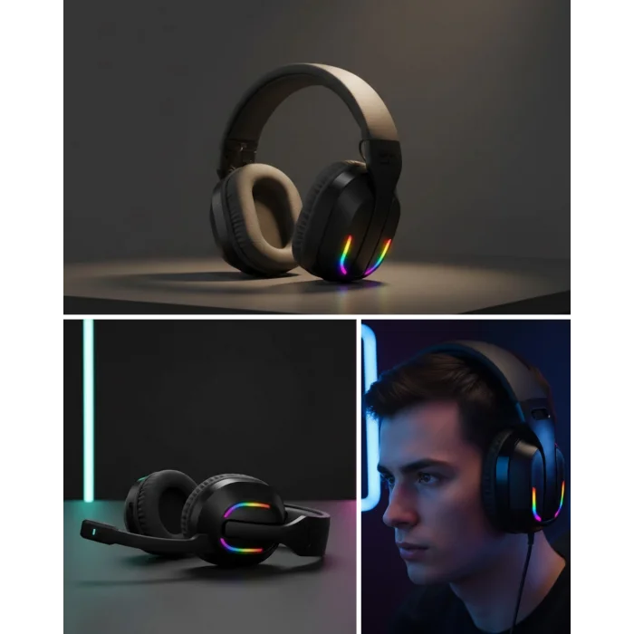 RGB Aydınlatmalı Kablosuz Oyuncu Kulaklığı Konsol ve PC Uyumlu