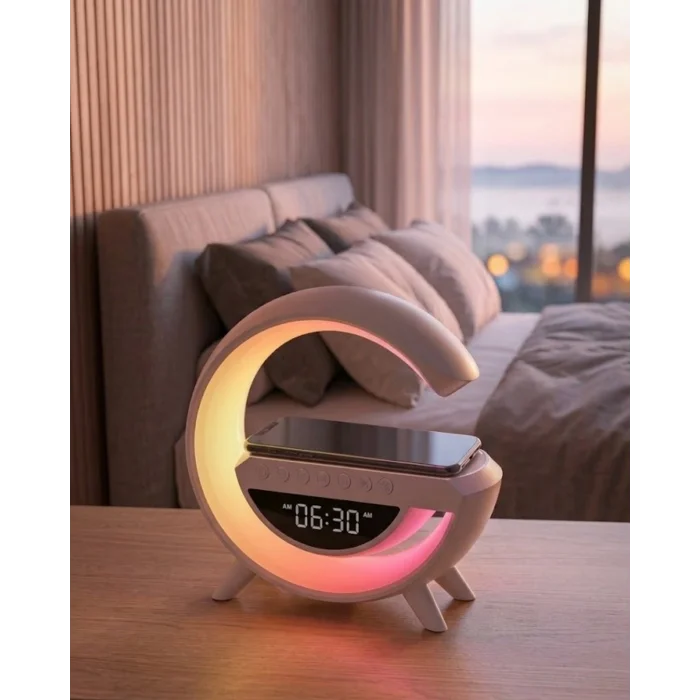 RGB Gece Lambalı Kablosuz Şarj Cihazlı Bluetooth Hoparlör Dijital Saat