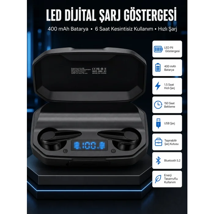 Rgb Işıklı Çift Mikrofonlu Siyah Profesyonel Oyuncu Kulaklığı Kablosuz Kulakiçi