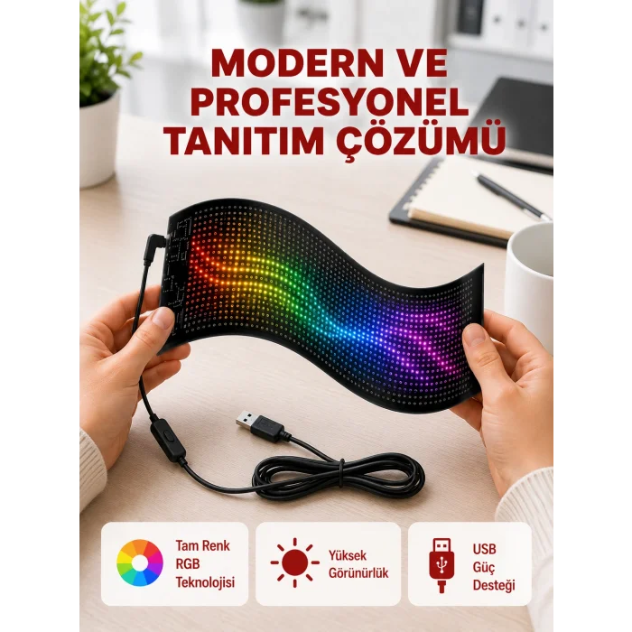 RGB Kayar Yazılı LED Reklam Ekranı – USB Bağlantılı Esnek Tasarım