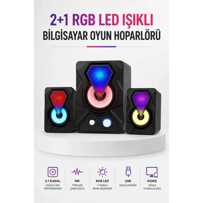 RGB LED Aydınlatmalı Bilgisayar Oyun Hoparlör Sistemi
