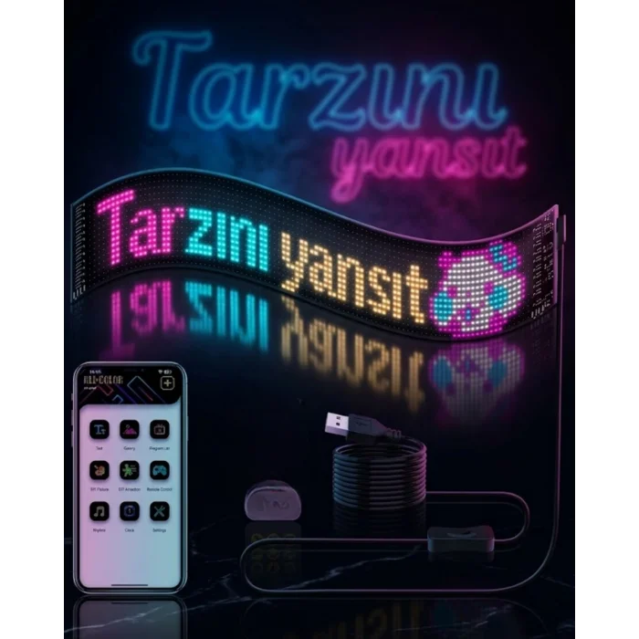 RGB LED Matrix Panel Esnek Yapı Uygulama Kontrollü Kayan Yazı Ekranı
