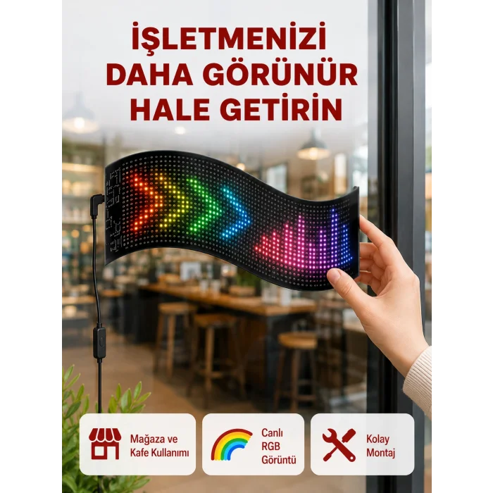 RGB Renkli LED Ekran Tabela USB Bağlantılı ve Kayan Yazı Destekli
