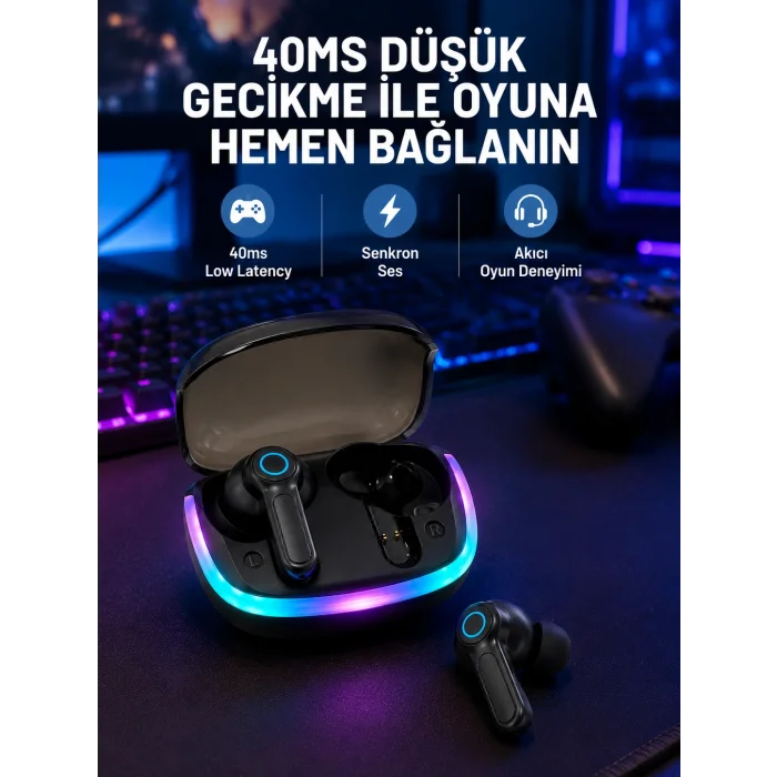 RGB Şarj Kutulu TWS Kablosuz Kulaklık Bluetooth 5.4 HD Voice Type-C Şarj Destekli