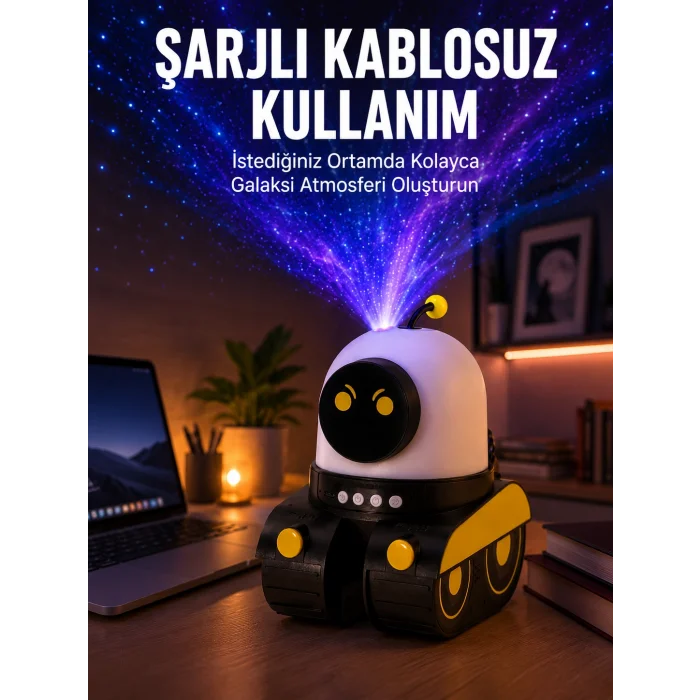 Robot Tasarımlı Bluetooth Hoparlörlü Yıldızlı Gökyüzü Projektör Yeni Nesil