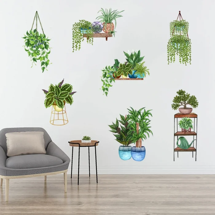 Saksılı Çiçek Tasarımlı Yapışkanlı Sticker (5047)